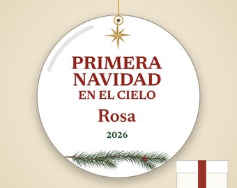 Primera Navidad en el Cielo Ornament, Spanish Memorial Remembrance Ceramic Personalized