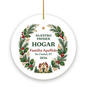 Nuestro Primer Hogar Ornament 2026, Spanish New Home Christmas Personalized Apellido, Regalo Casa Nueva Ceramic 画像 2
