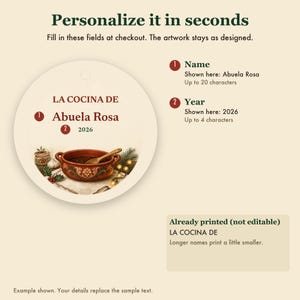 Adorno personalizado de cerámica con el nombre de la abuela española, La Cocina de Abuela imagen 3