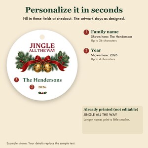 Golden Bells Christmas Ornament Personalized, Jingle All the Way Custom Name Ceramic image 3
