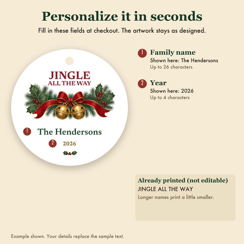 Golden Bells Christmas Ornament Personalized, Jingle All the Way Custom Name Ceramic image 3