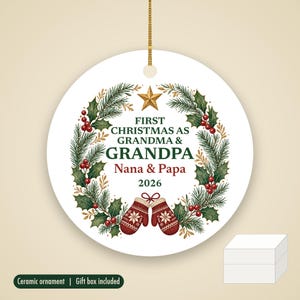 First Christmas as Grandma and Grandpa Ornament 2026, Personalized New Grandparents Names Ceramic Keepsake image 1