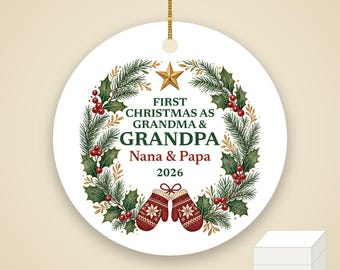 First Christmas as Grandma and Grandpa Ornament 2026, Personalized New Grandparents Names Ceramic Keepsake
