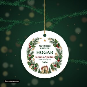 Nuestro Primer Hogar Ornament 2026, Spanish New Home Christmas Personalized Apellido, Regalo Casa Nueva Ceramic 画像 6