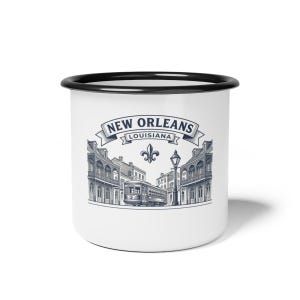 Personalized New Orleans Family Reunion Enamel Campfire Mug, Custom Name French Quarter Coffee Cup, Reunion Gift, 2026 Keepsake, Shipping image 1