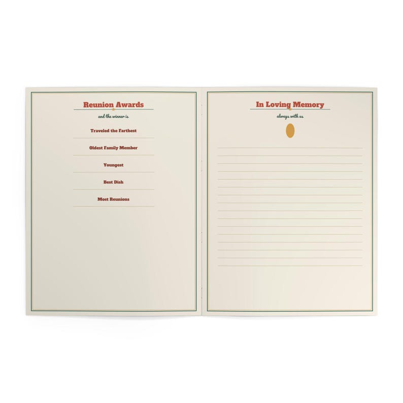 Folleto y recuerdo del programa de la reunión familiar / Recuerdo impreso para completar, programa, árbol genealógico, premios 8.5x11 imagen 6