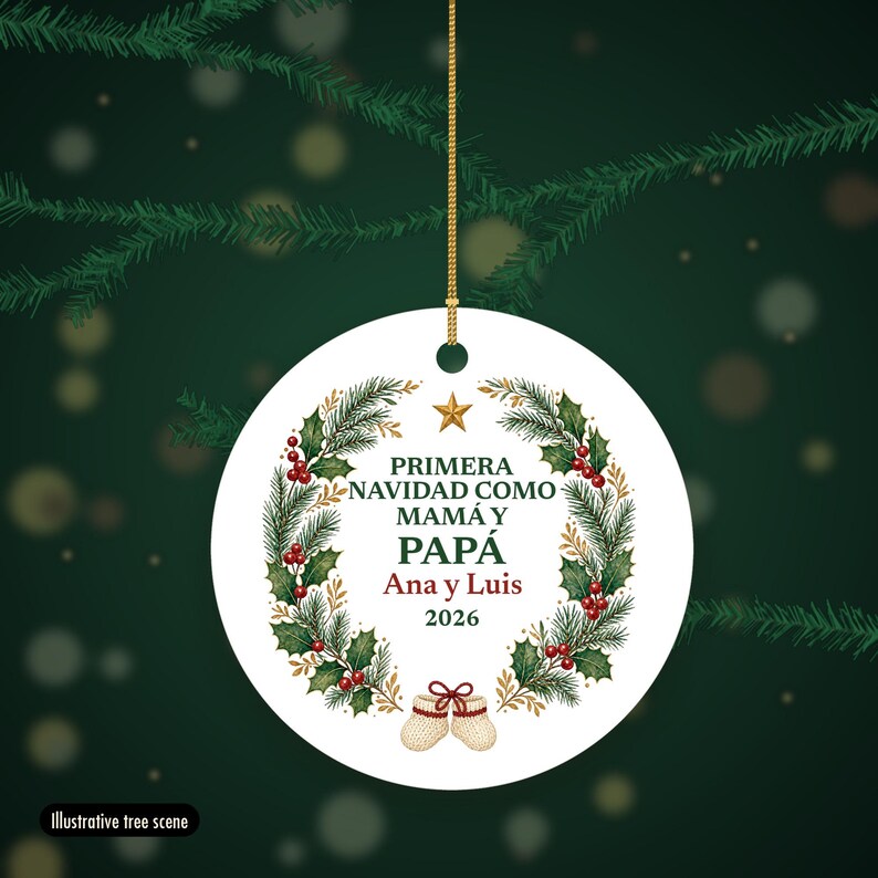Primera Navidad Como Mama y Papa Ornament 2026, Spanish New Parents Names Ceramic Keepsake, Regalo Bebe image 6
