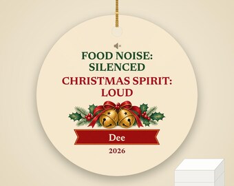 Funny GLP-1 Christmas Ornament, Food Noise Silenced Christmas Spirit Loud, Custom Name Ceramic