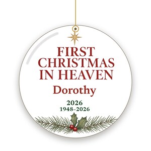 First Christmas in Heaven Ornament Personalized, Memorial Remembrance Ceramic Keepsake image 2