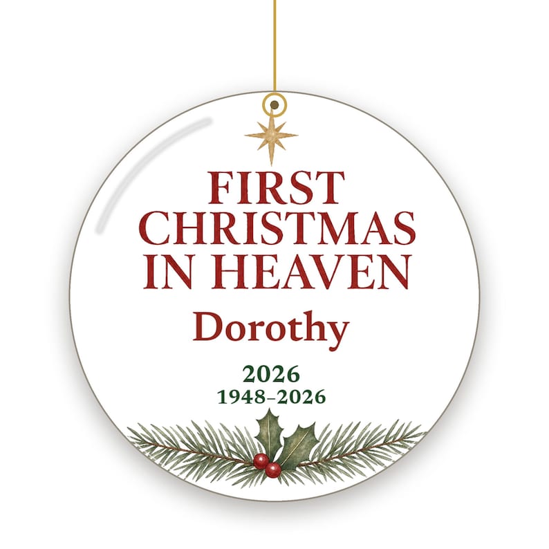 First Christmas in Heaven Ornament Personalized, Memorial Remembrance Ceramic Keepsake image 2