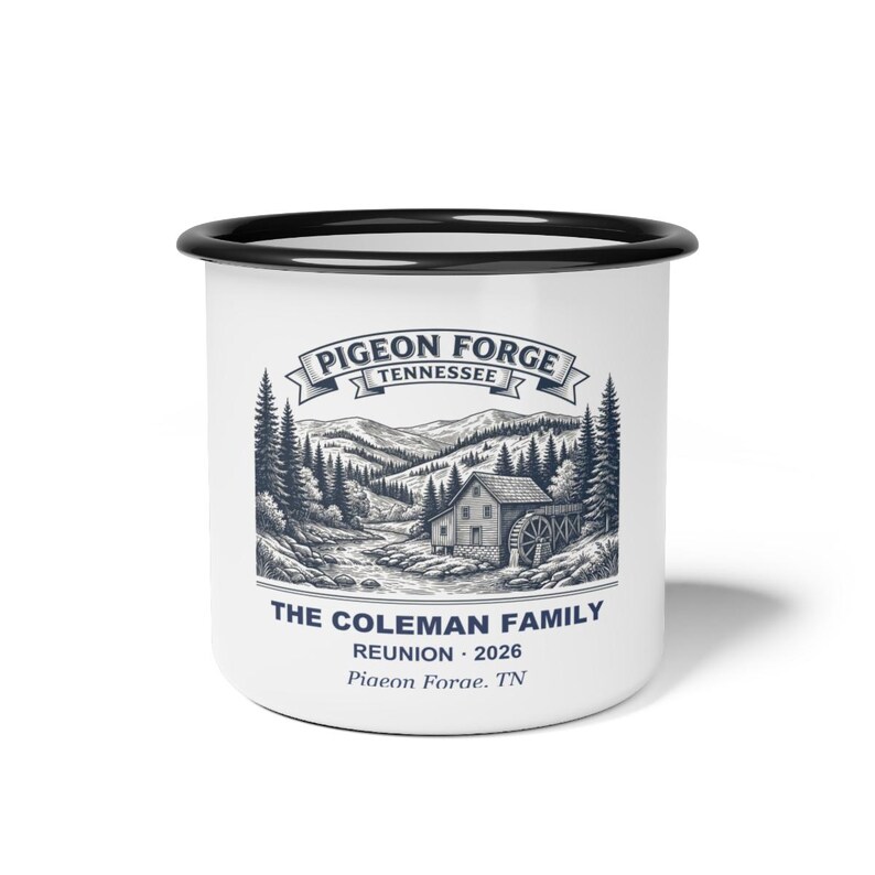 Personalized Pigeon Forge Family Reunion Enamel Mug 2026, Custom Name Smoky Mountains Trip Gift, Reunion Coffee Mug, Free Shipping 11oz Mug image 1