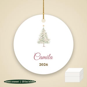 Dainty Christmas Tree Ornament Personalized, Pastel Cursive Name Ceramic Keepsake zdjęcie 1