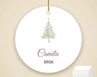 Dainty Christmas Tree Ornament Personalized, Pastel Cursive Name Ceramic Keepsake