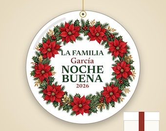 Nochebuena Family Ornament Personalized, La Familia Custom Name Spanish Ceramic 2026