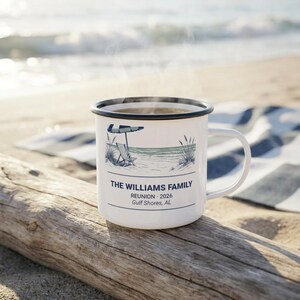 Personalized Family Reunion Enamel Camp Mug, Beach 2026 Camp Cup image 2