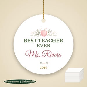 Best Teacher Ever Ornament Pastel, Dainty Apple Cursive Name Ceramic Gift 2026 画像 1
