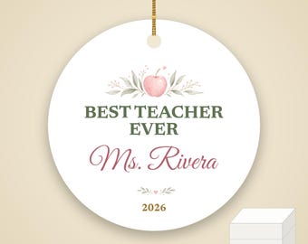 Best Teacher Ever Ornament Pastel, Dainty Apple Cursive Name Ceramic Gift 2026