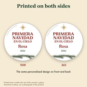 Primera Navidad en el Cielo Ornament, Spanish Memorial Remembrance Ceramic Personalized imagem 8