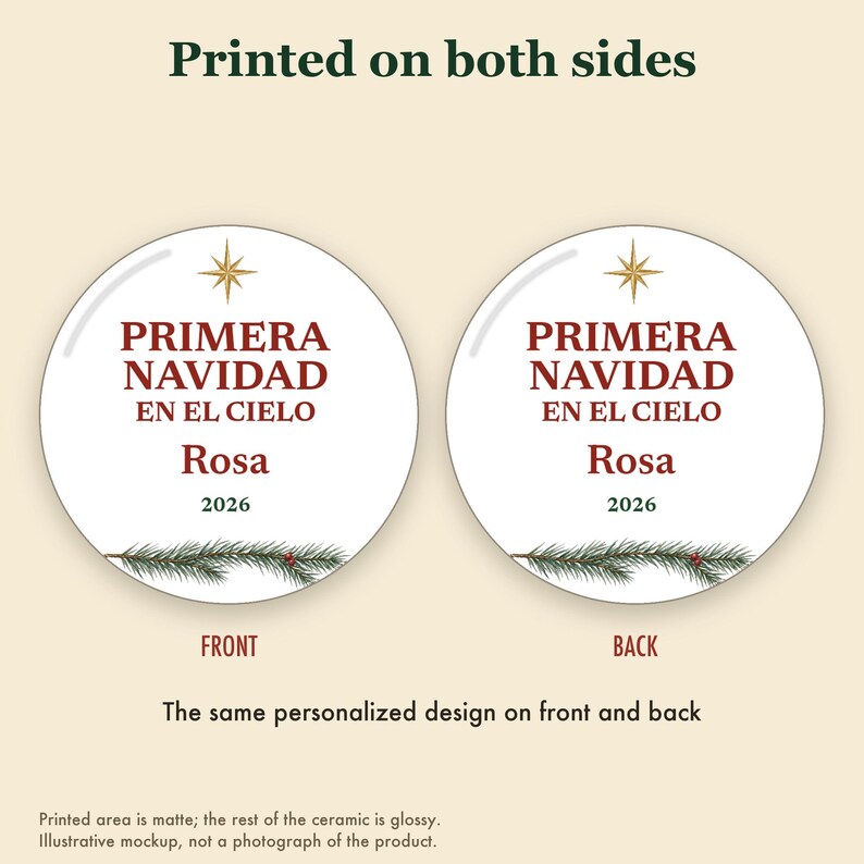 Primera Navidad en el Cielo Ornament, Spanish Memorial Remembrance Ceramic Personalized imagem 8