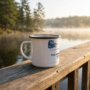 Personalisierte Familientreffen Emaille Tasse, Haus am See 2026 Camp Cup, Benutzerdefinierte Urlaubsandenken Bild 2