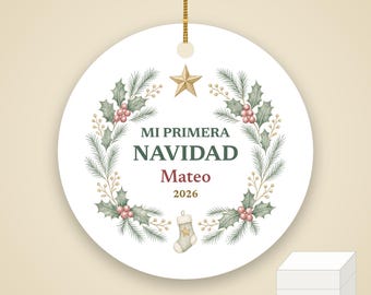 Mi Primera Navidad Baby Ornament, Spanish First Christmas Custom Name Ceramic 2026