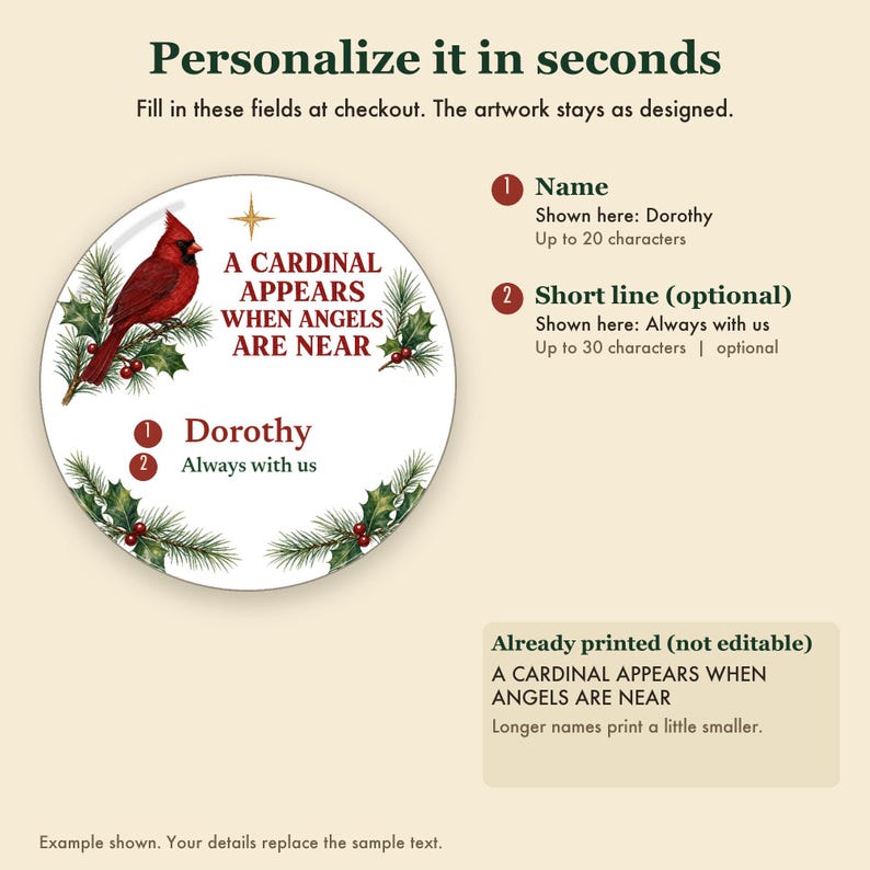 Cardinal Memorial Christmas Ornament Personalized, Remembrance Ceramic Keepsake Gift Bild 3