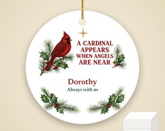 Cardinal Memorial Christmas Ornament Personalized, Remembrance Ceramic Keepsake Gift
