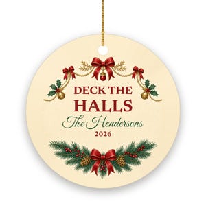 Deck the Halls Christmas Ornament, Classic Garland Custom Family Name Ceramic 2026 image 2