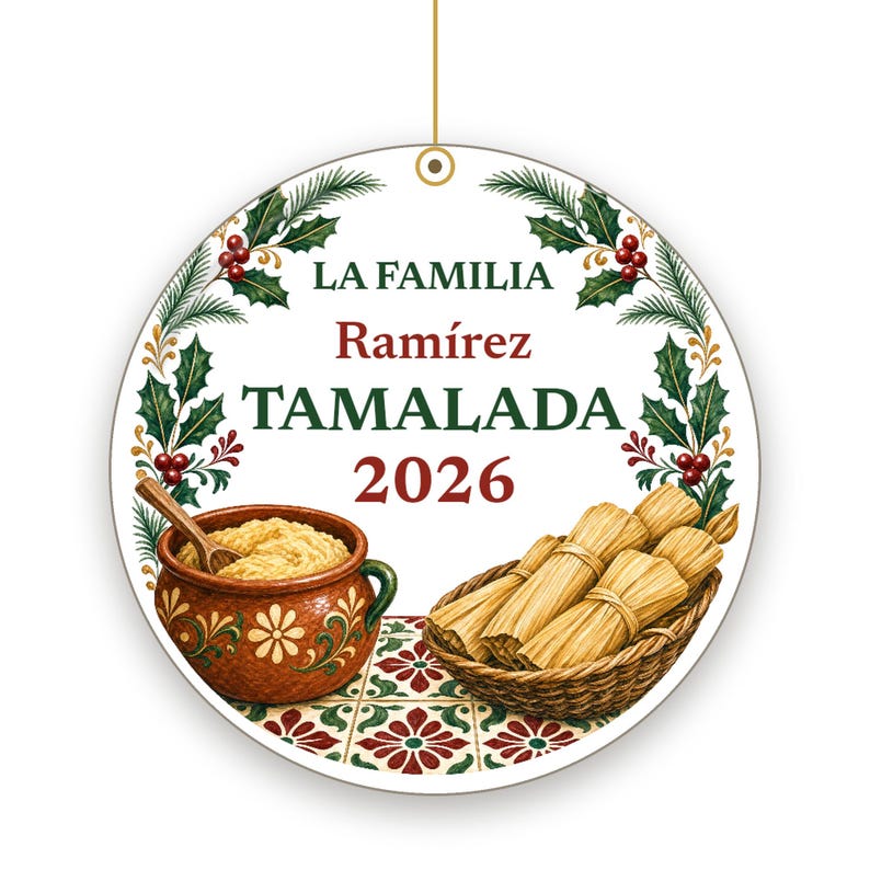 Tamalada Ornament Personalized, Custom Family Name Mexican Christmas Ceramic 2026 image 2