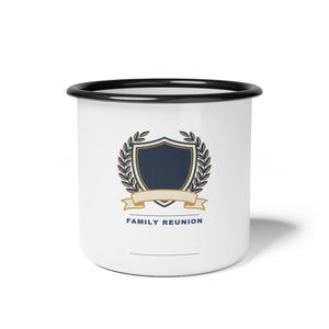 Personalized Family Reunion Enamel Mug Custom Crest and Year, family reunion mug, custom crest mug, reunion coffee cup, black reunion mug image 3