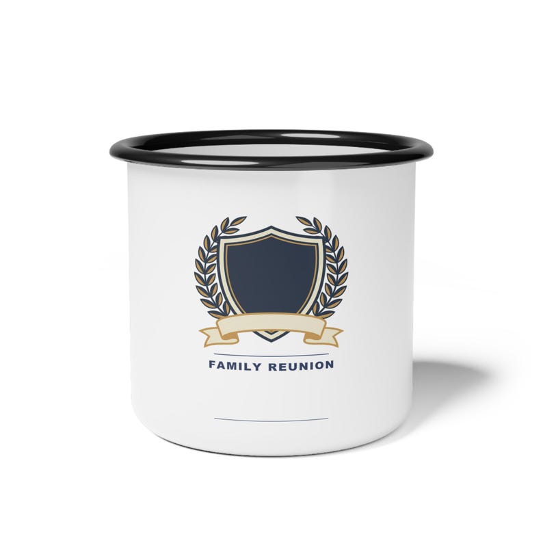 Personalized Family Reunion Enamel Mug Custom Crest and Year, family reunion mug, custom crest mug, reunion coffee cup, black reunion mug image 3