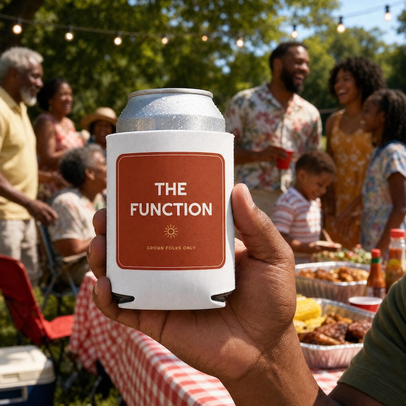 Personalized Family Reunion Koozie, Custom Black Can Cooler with Family Name, Funny Cookout Party Gift, Drink Sleeve, Summer BBQ Keepsake image 1