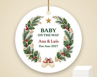 Expecting Christmas Ornament 2027, Baby on the Way Personalized Parents Names, Pregnancy Announcement Ceramic Keepsake