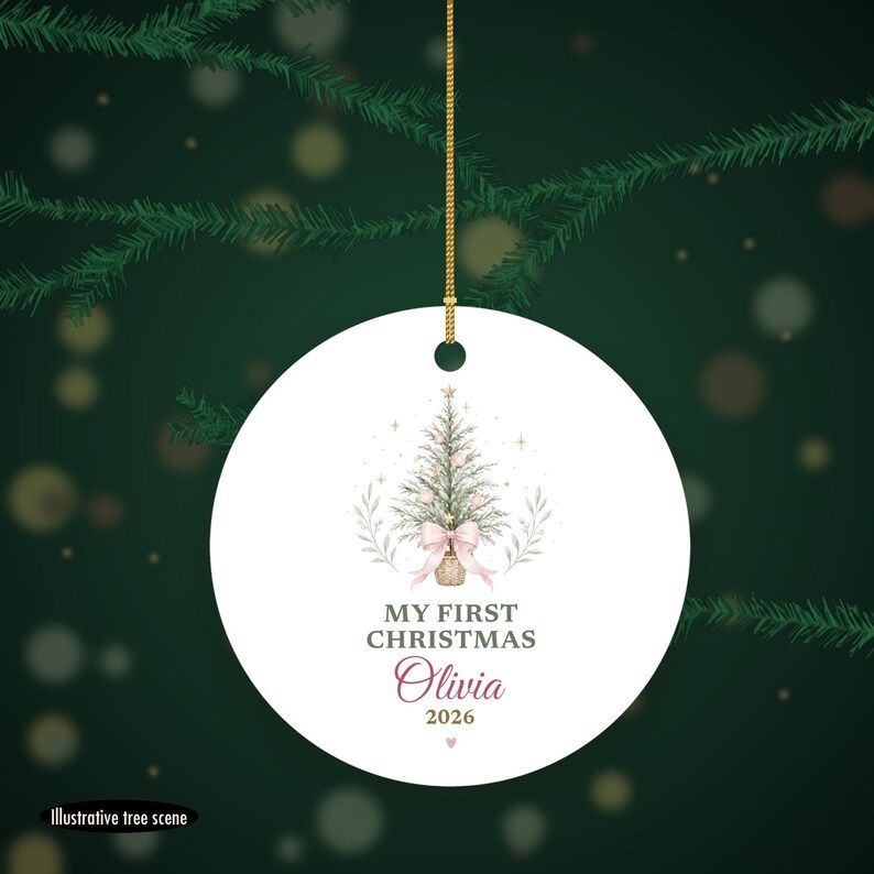 My First Christmas Ornament Pastel, Dainty Tree Cursive Baby Name Ceramic 2026 afbeelding 6