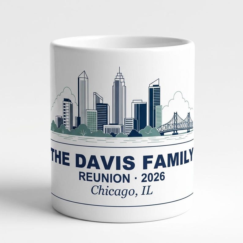 Gepersonaliseerde mok familiereünie, aangepaste koffiekop skyline stad, aandenken 2026 afbeelding 5