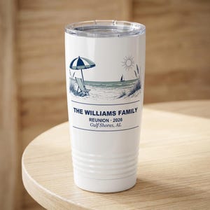 2026 family reunion personalized tumbler, custom name beach cup 20oz insulated, matching family vacation gift, reunion keepsake drinkware image 1