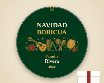 Navidad Boricua Ornament Personalized, Puerto Rican Family Name Ceramic 2026