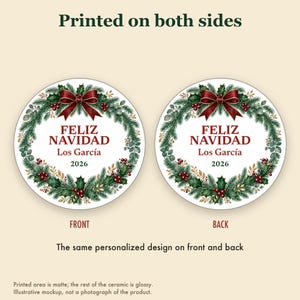 Feliz Navidad Family Name Ornament, Bilingual Spanish Custom Ceramic Keepsake 2026 image 8