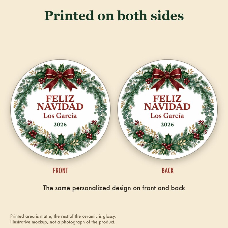 Feliz Navidad Family Name Ornament, Bilingual Spanish Custom Ceramic Keepsake 2026 image 8