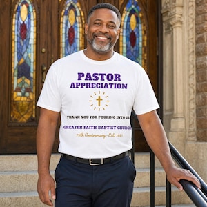 Pastor Appreciation Shirt Personalized | Custom Pastor Name & Church, October Gift Tee image 1