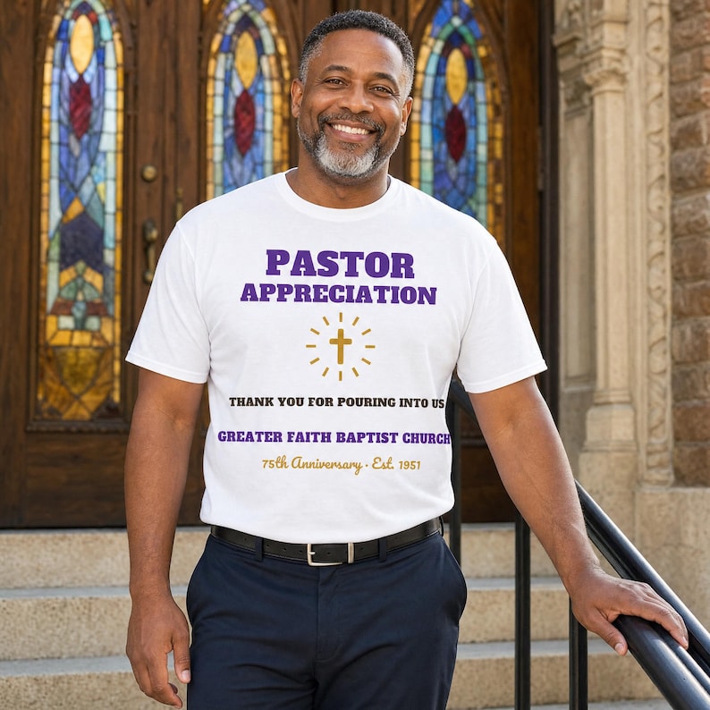 Pastor Appreciation Shirt Personalized | Custom Pastor Name & Church, October Gift Tee image 1