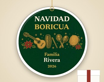 Navidad Boricua Ornament Personalized, Puerto Rican Family Name Ceramic 2026