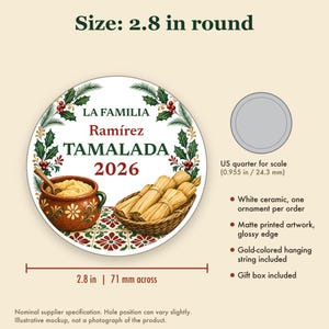 Tamalada Ornament Personalized, Custom Family Name Mexican Christmas Ceramic 2026 image 5