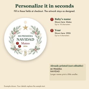Mi Primera Navidad Baby Ornament, Spanish First Christmas Custom Name Ceramic 2026 immagine 3
