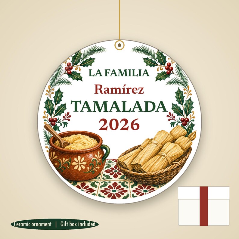 Tamalada Ornament Personalized, Custom Family Name Mexican Christmas Ceramic 2026 image 1