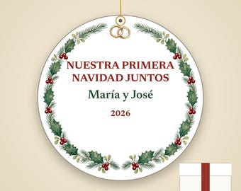 Nuestra Primera Navidad Juntos Ornament, Spanish Couple Names Ceramic Personalized 2026