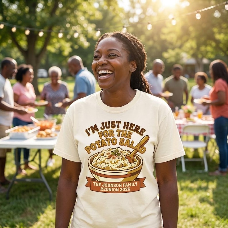 Personalized Potato Salad Family Reunion Shirt, Funny Cookout Tee 2026, Custom Matching Tee, Gathering Top, Personal Name Year Art image 1
