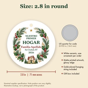 Nuestro Primer Hogar Ornament 2026, Spanish New Home Christmas Personalized Apellido, Regalo Casa Nueva Ceramic 画像 5