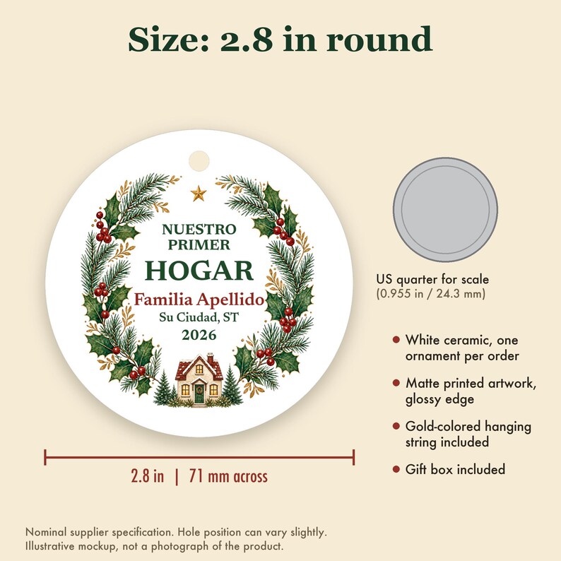 Nuestro Primer Hogar Ornament 2026, Spanish New Home Christmas Personalized Apellido, Regalo Casa Nueva Ceramic 画像 5