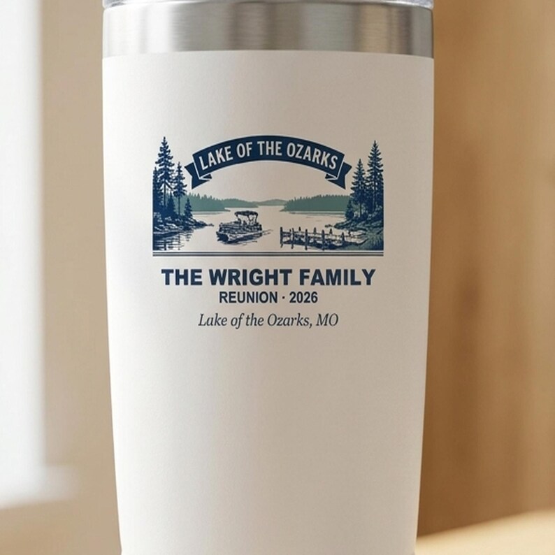 Personalized Family Reunion Tumbler 2026 Lake of the Ozarks, Custom Name 20oz Insulated Travel Cup, Summer Keepsake, Lake Party Gift image 2